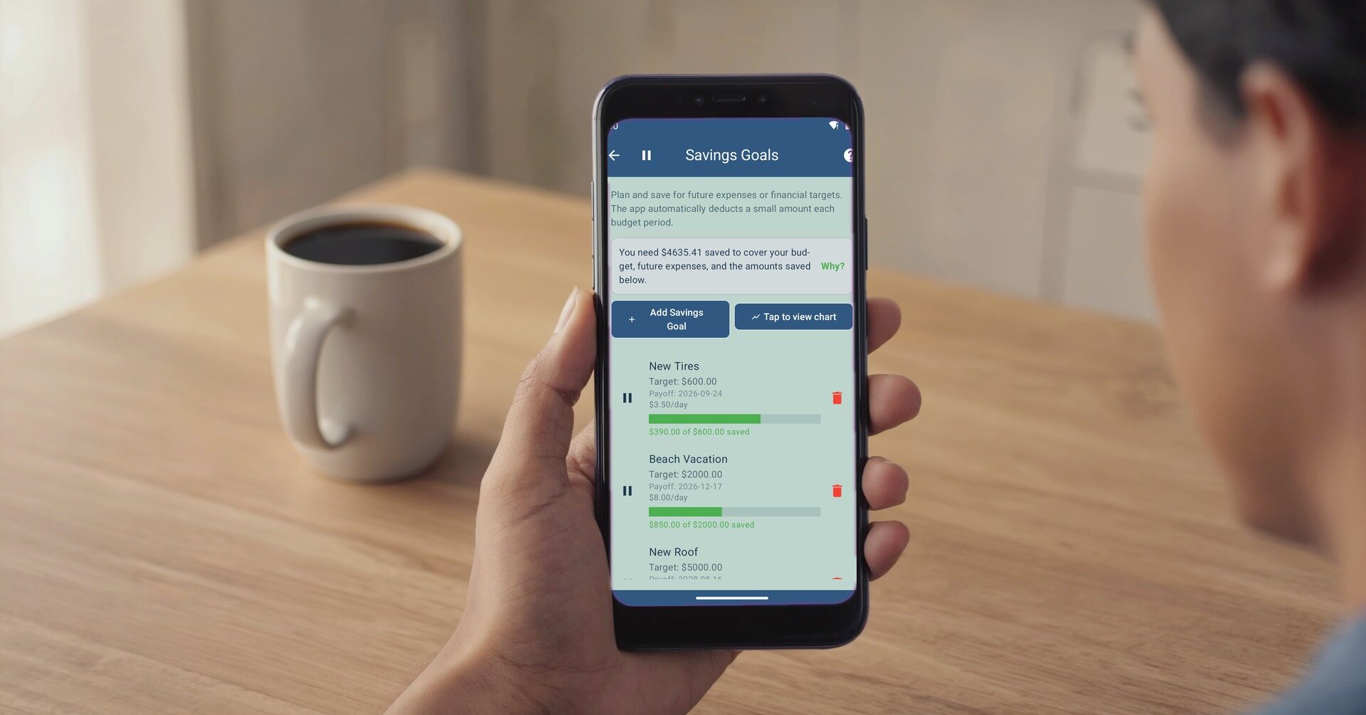 Two partners comparing budgeting apps on a phone
