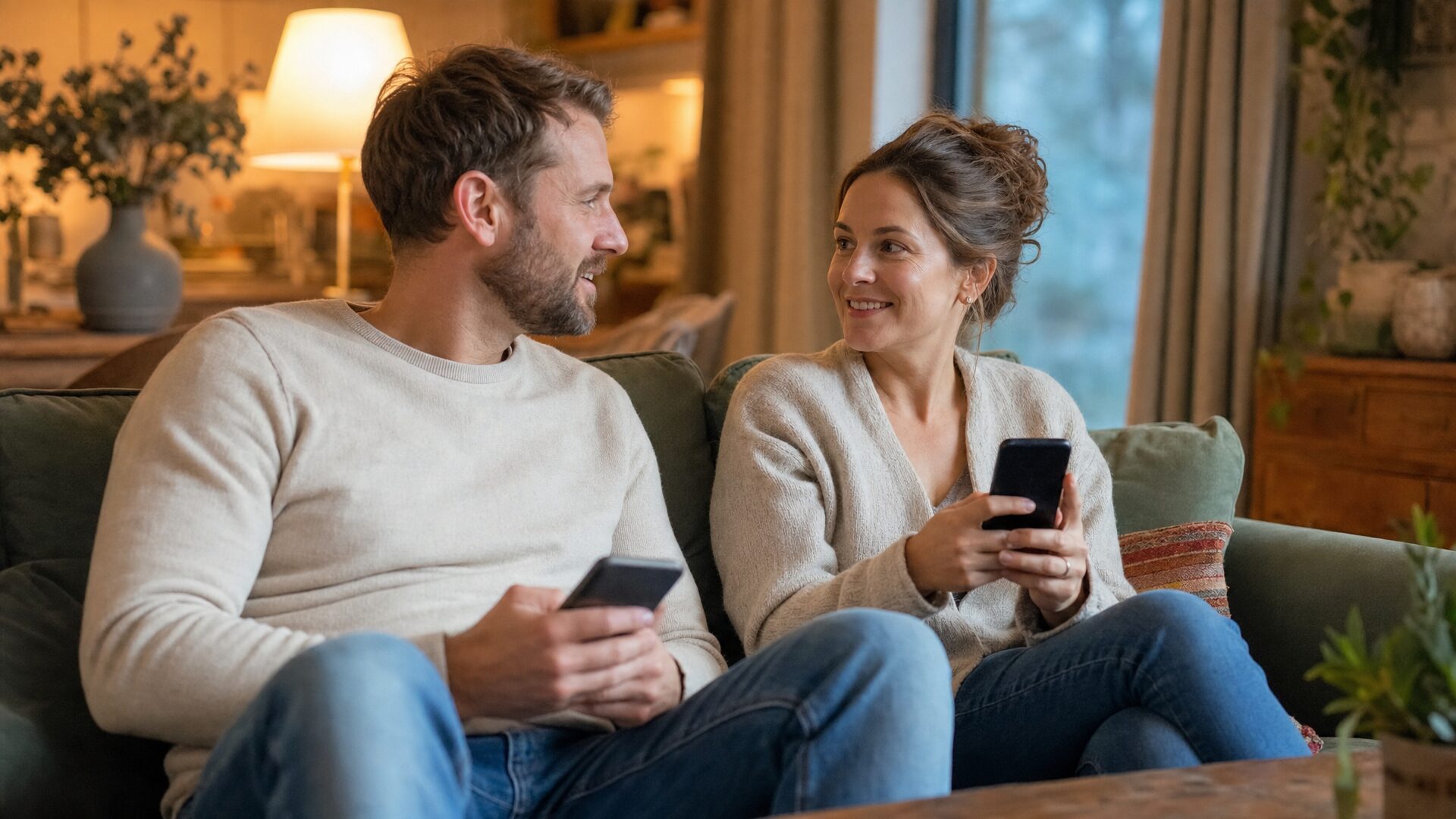 Two partners each holding their own phone, sharing one household budget